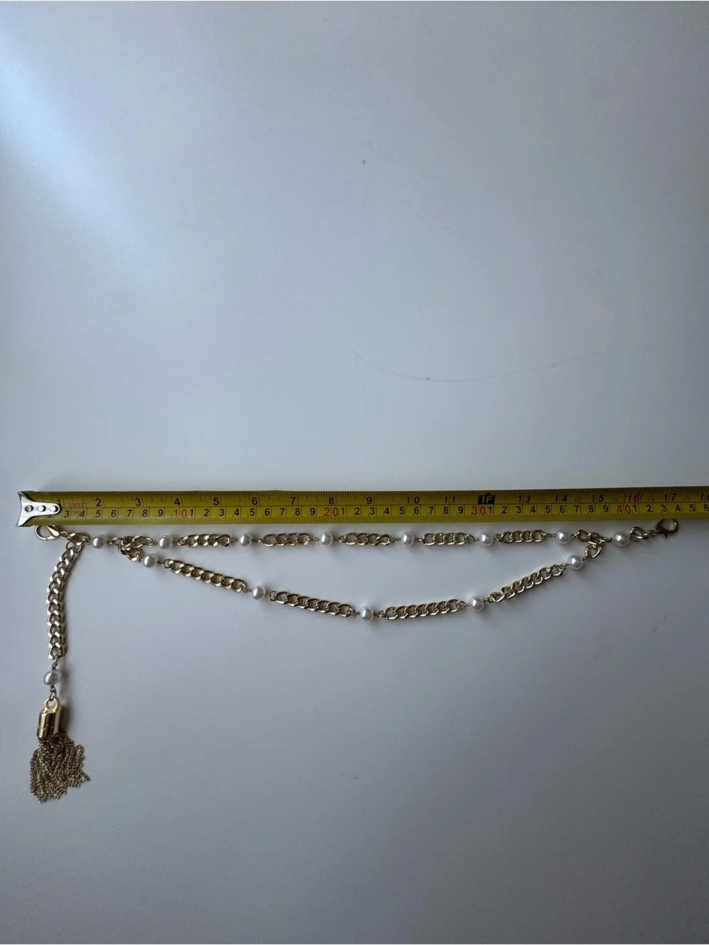 Karl Lagerfeld Gold Tone Pearl Multi Chain Bag Charm Tassel Accessory